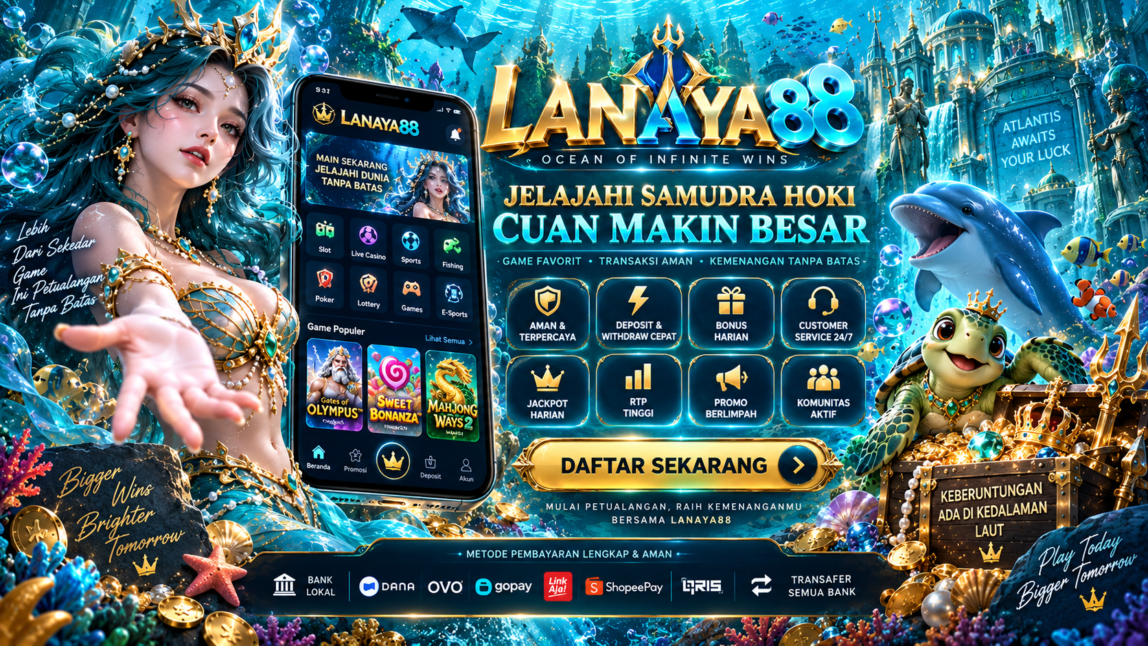 Banner LANAYA88 — ilustrasi layanan dan kategori permainan